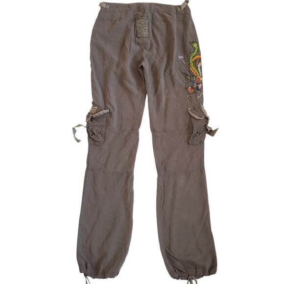 Da-Nang Pants - Y2k Cargo Pants Low-Rise Embroidered Army Green Da-Nang - Small